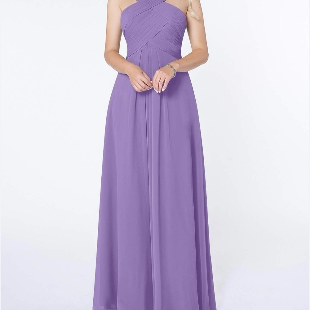 Azazie Purple Halter One Shoulder Gown